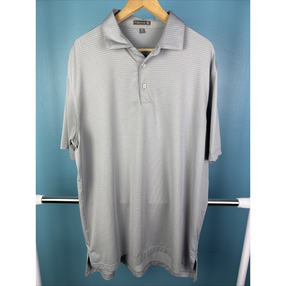 Peter Millar Summer Comfort Gray Striped Polo Shirt Men's Size XL Gray Old Money